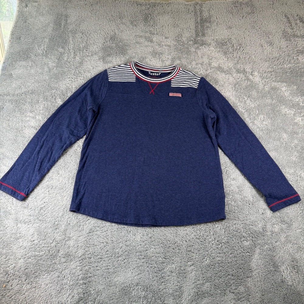 Vineyard Vines Boys XL Navy Blue Striped Yoke Long Sleeve Prep Shirt Heathered